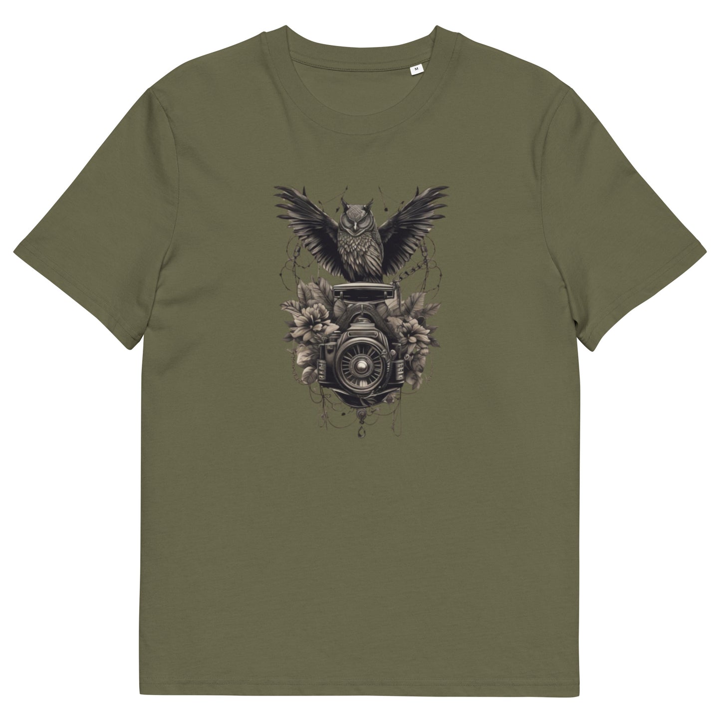Owl on camera design - Unisex fitted cotton T-Shirt