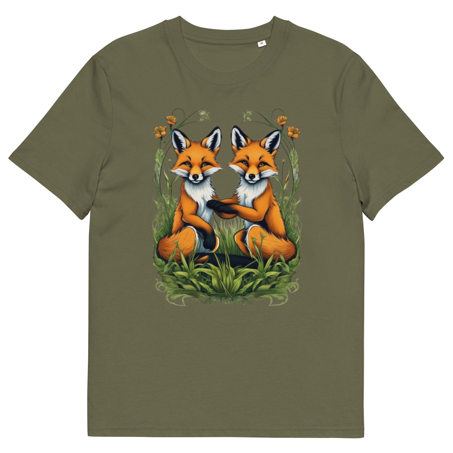 Two Red fox cubs in the grass design - Unisex fitted cotton T-Shirt