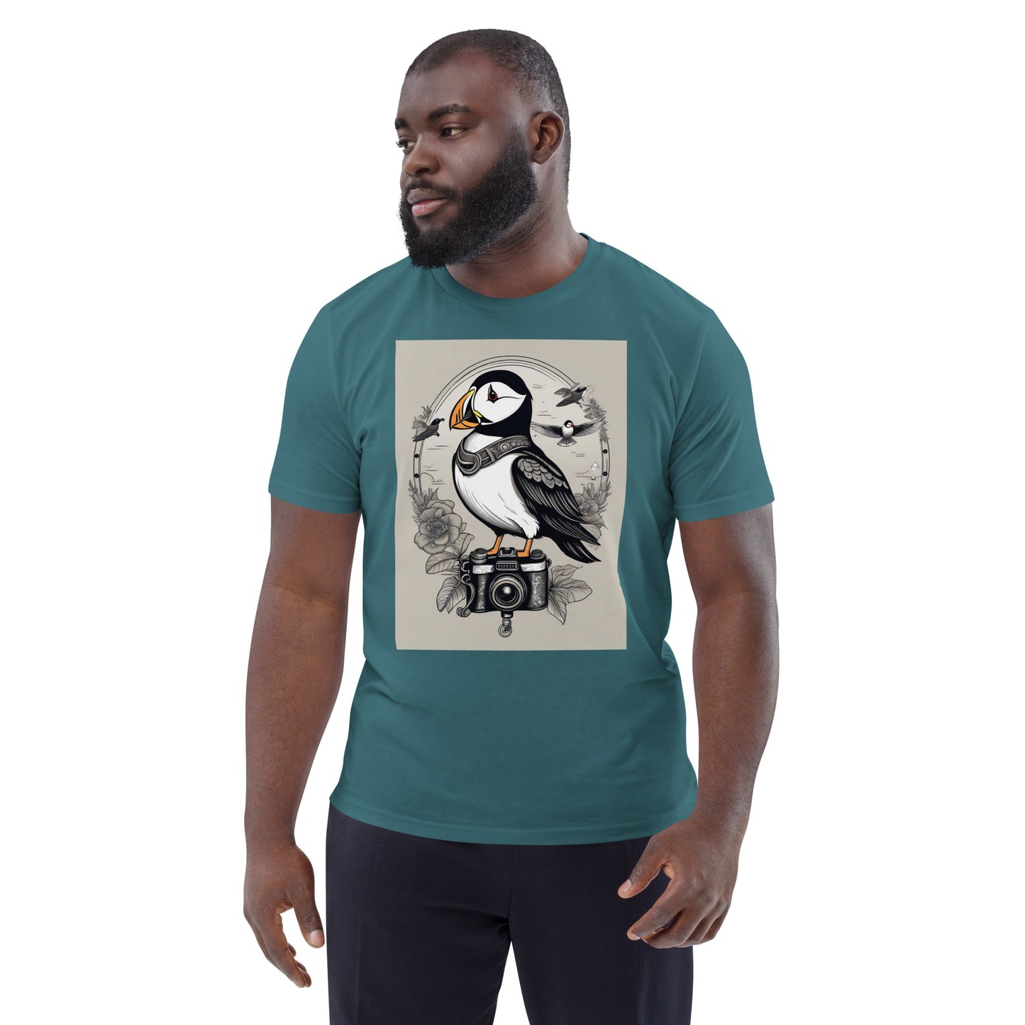 Puffin on camera design - Unisex fitted cotton T-Shirt
