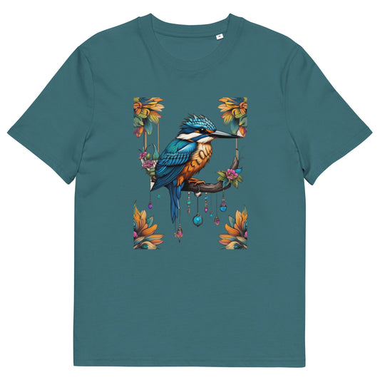 Kingfisher and flowers design - Unisex fitted cotton T-Shirt