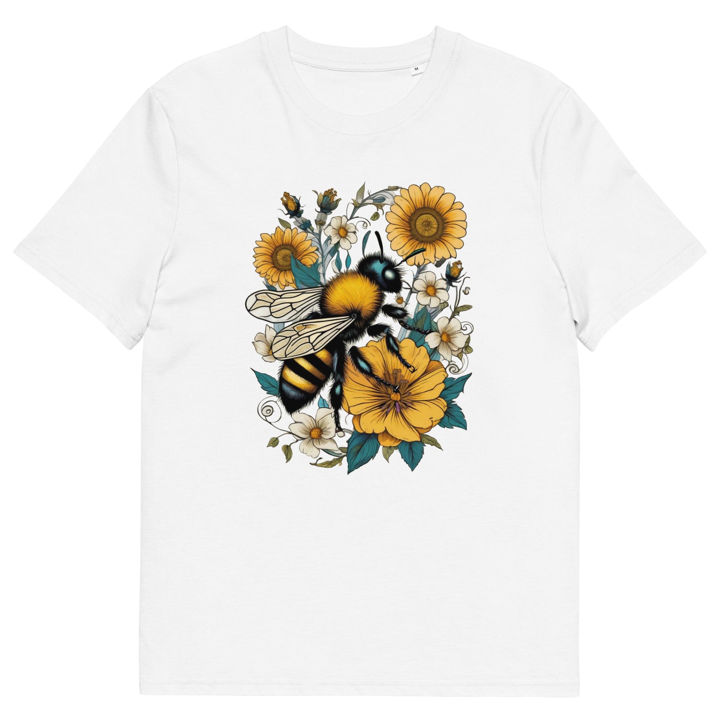 Bee on the flowers design - Unisex fitted cotton T-Shirt
