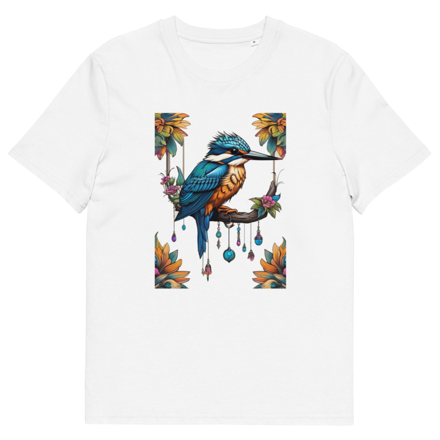 Kingfisher and flowers design - Unisex fitted cotton T-Shirt