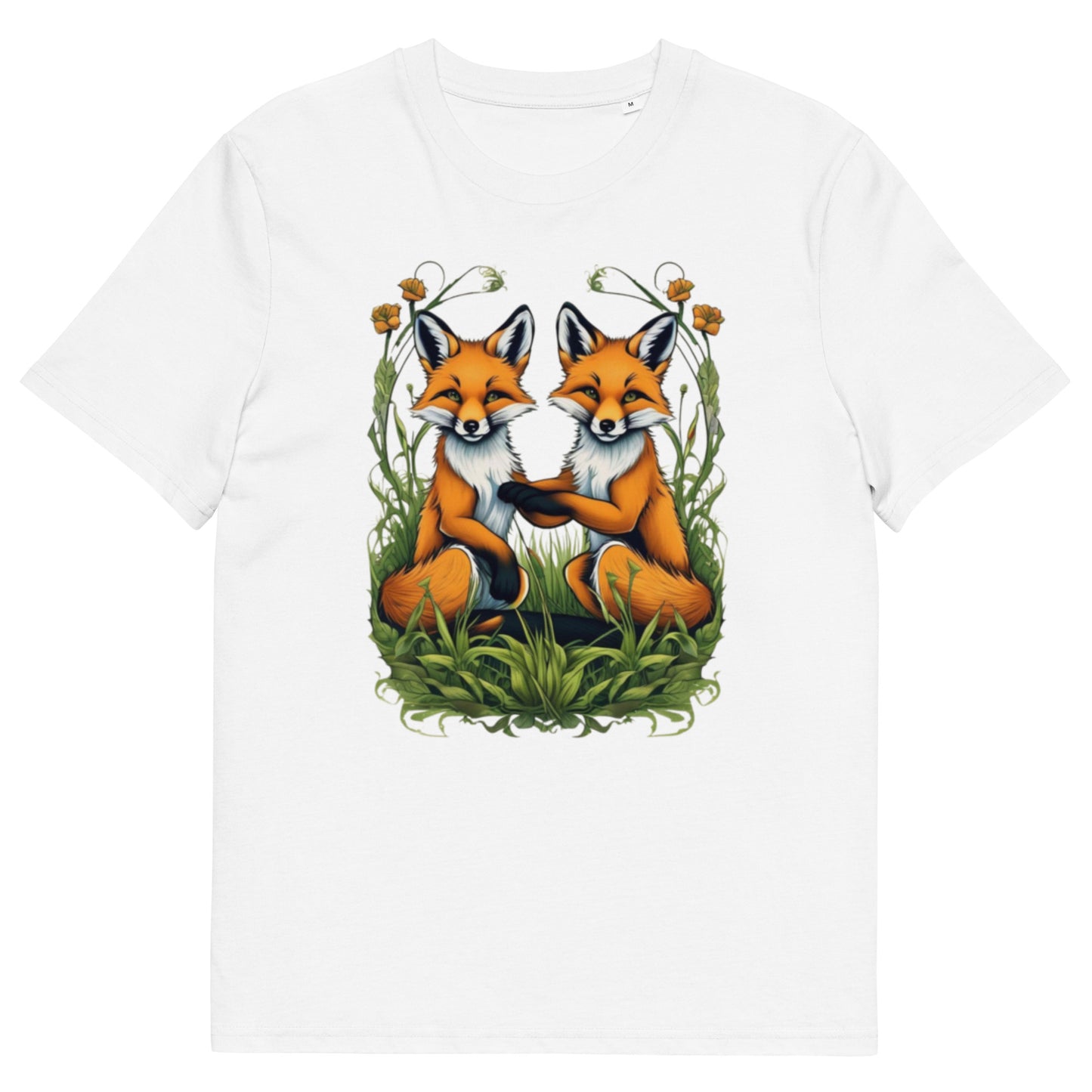 Two Red fox cubs in the grass design - Unisex fitted cotton T-Shirt
